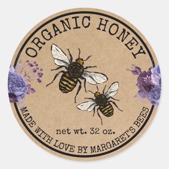 Honey Jar Labels Honeybee Honeycomb Bee Apiary (Front)