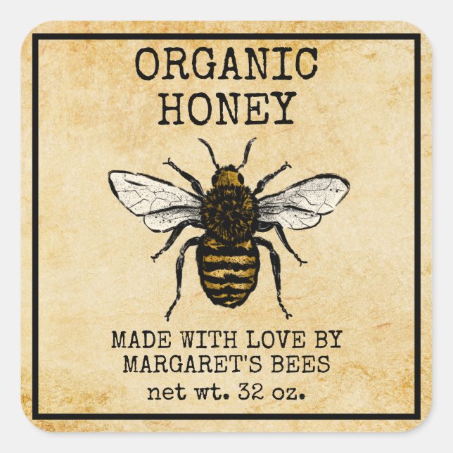 Honey Jar Labels Honeybee Honeycomb Bee Apiary (Front)
