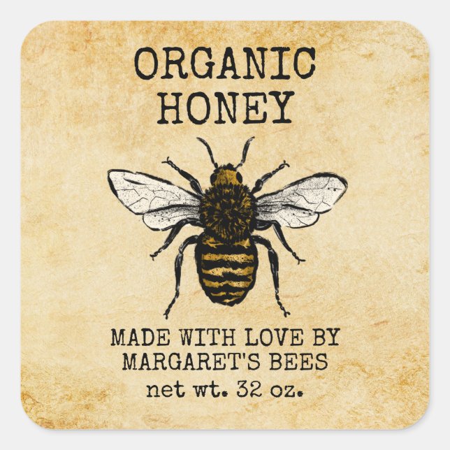 Honey Jar Labels Honeybee Honeycomb Bee Apiary (Front)