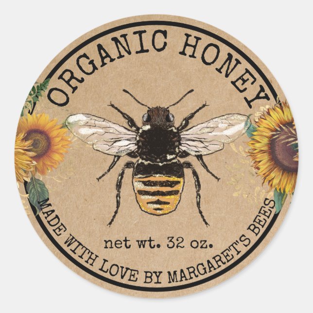 Honey Jar Labels Honeybee Honeycomb Bee Apiary (Front)