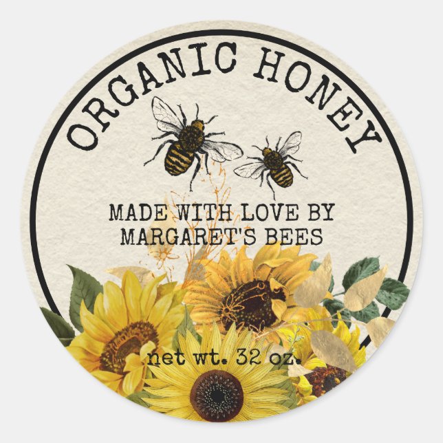 Honey Jar Labels Honeybee Honeycomb Bee Apiary (Front)