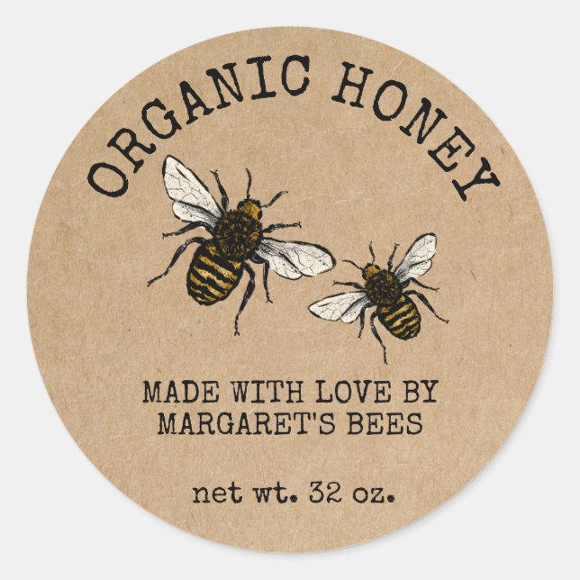 Honey Jar Labels Honeybee Honeycomb Bee Apiary (Front)