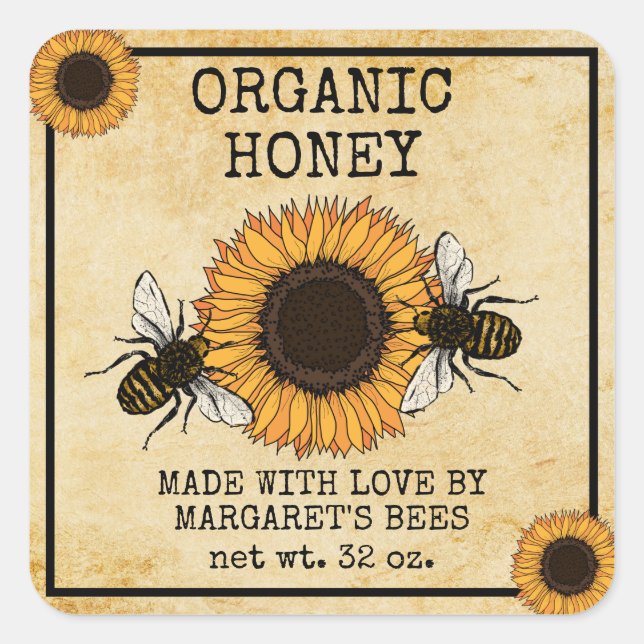 Honey Jar Labels Honeybee Honeycomb Bee Apiary (Front)