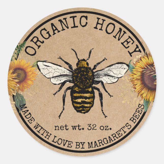 Honey Jar Labels Honeybee Honeycomb Bee Apiary (Front)