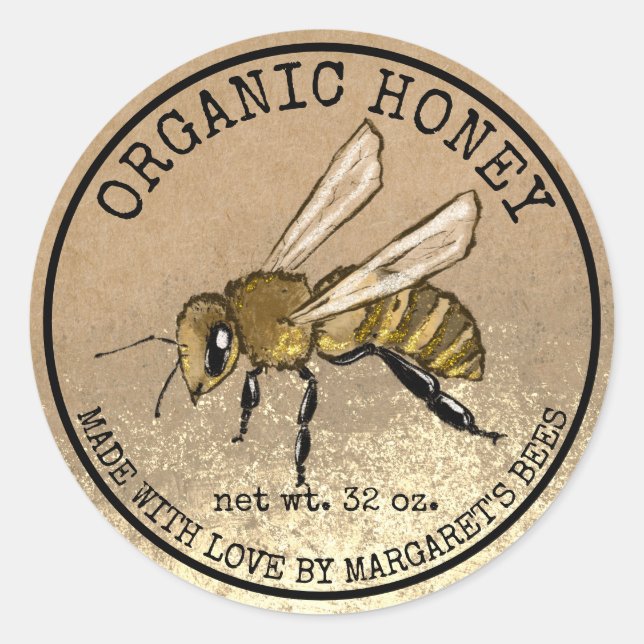 Honey Jar Labels Honeybee Honeycomb Bee Apiary (Front)