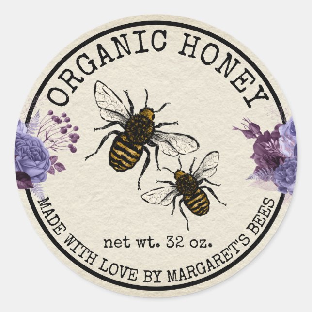 Honey Jar Labels Honeybee Honeycomb Bee Apiary (Front)