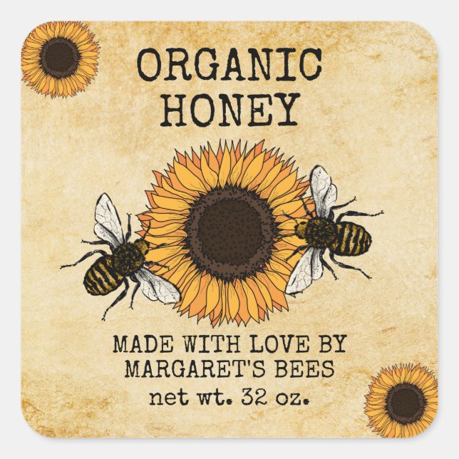 Honey Jar Labels Honeybee Honeycomb Bee Apiary (Front)