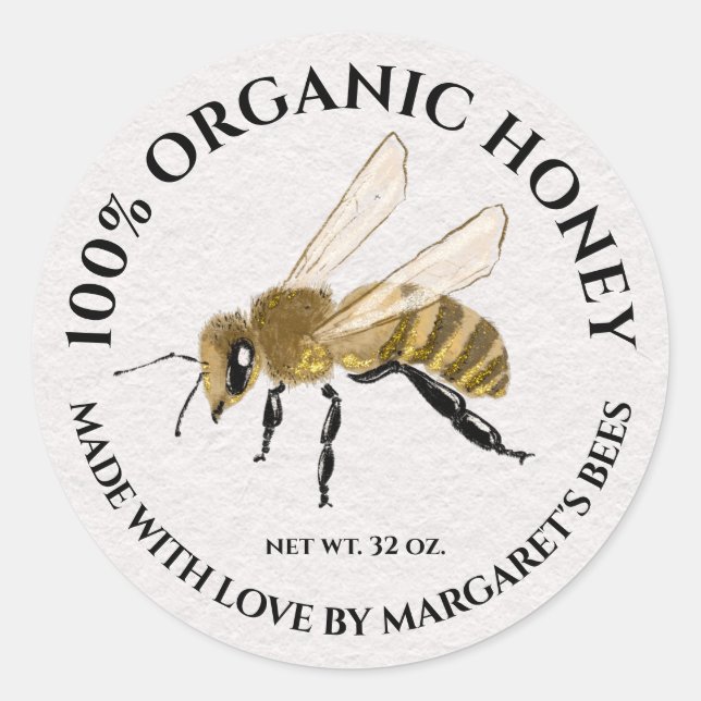 Honey Jar Labels Honeybee Honeycomb Bee Product (Front)