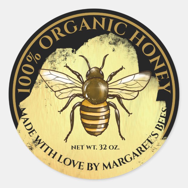 Honey Jar Labels Honeybee Honeycomb Bee Product (Front)