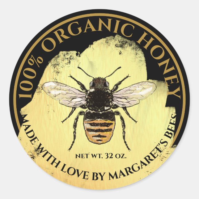 Honey Jar Labels Honeybee Honeycomb Bee Product (Front)