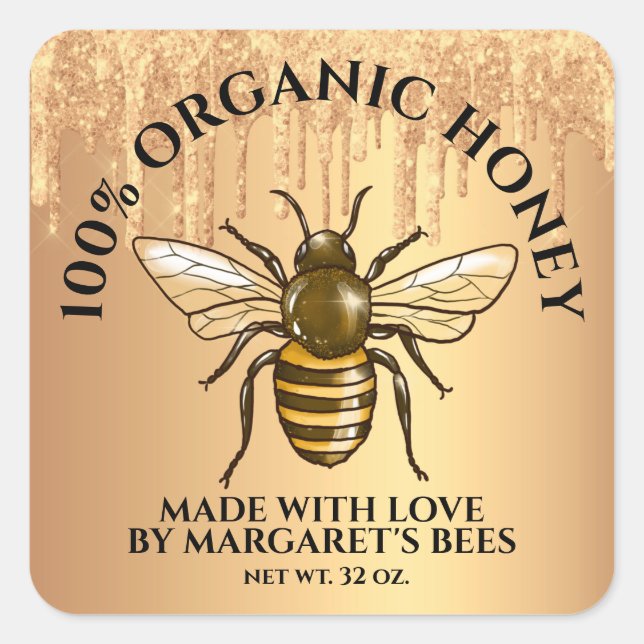 Honey Jar Labels Honeybee Honeycomb Made with love (Front)