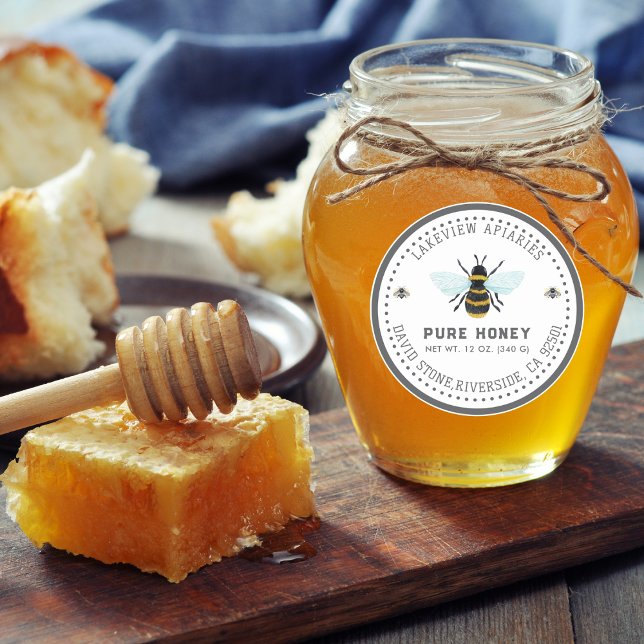 Honey Jar Labels | Pure Honey Custom Level (Honey Jar Square Level )
