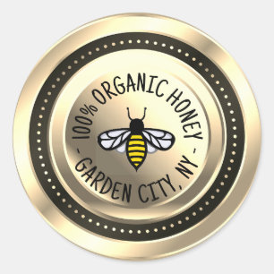Honey Jar Lid Label Gold with Bee
