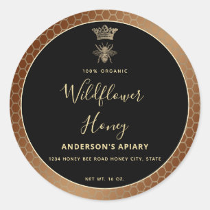 Honey jar modern script queen bee square sticker