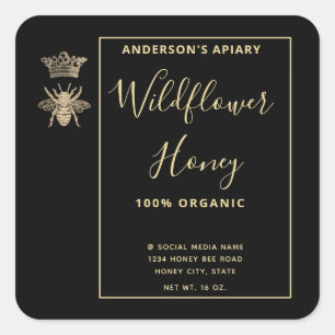 Honey jar modern script queen bee square sticker