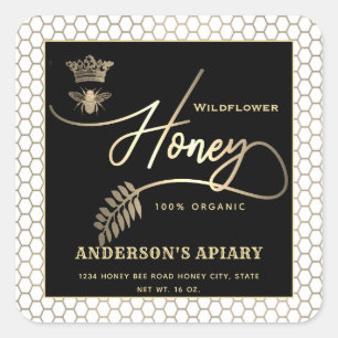 Honey jar modern script queen bee   square sticker