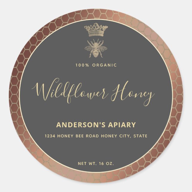 Honey jar modern script queen bee   square sticker (Front)