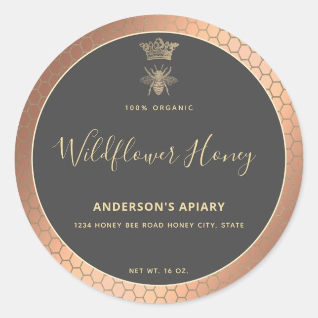 Honey jar modern script queen bee   square sticker (Front)