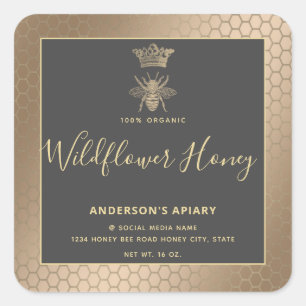 Honey jar modern script queen bee  square sticker