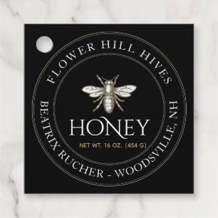 Honey Jar Neck Tag Black with French Bee