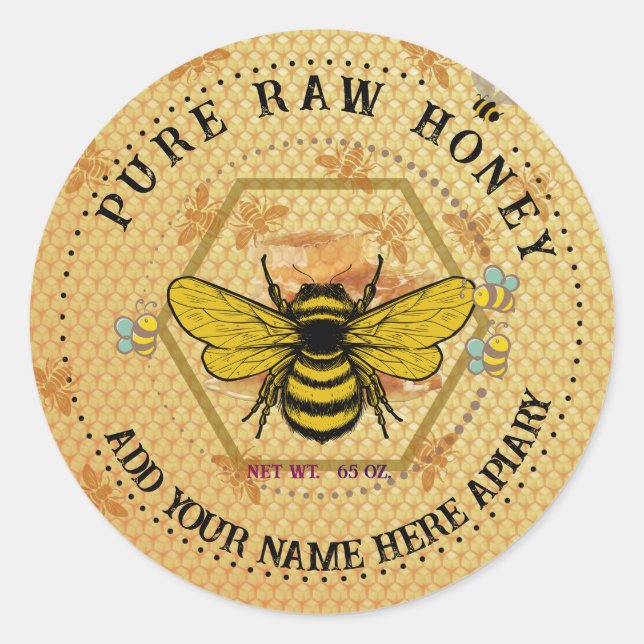 Honey Jar Stickers | Bee & Honeycomb Apiary Labels (Front)