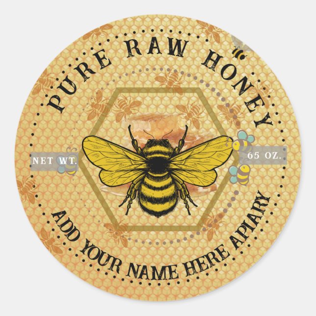 Honey Jar Stickers | Bee & Honeycomb Apiary Labels (Front)