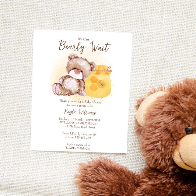 Honey jar teddy bear bearly wait budget invitation (Creator Uploaded)