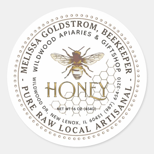  Honey Label Bee on Honeycomb Metallic Gold (Front)