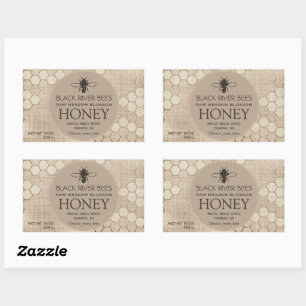 Honey Label Honeycomb and Stylised Bee on Muslin