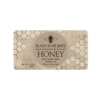 Honey Label Honeycomb and Stylised Bee on Muslin