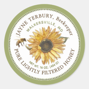 Honey Label Sunflower with Bee