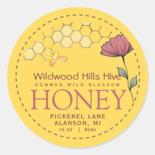 Honey Label Wildflower Bee and Honeycomb Yelllow
