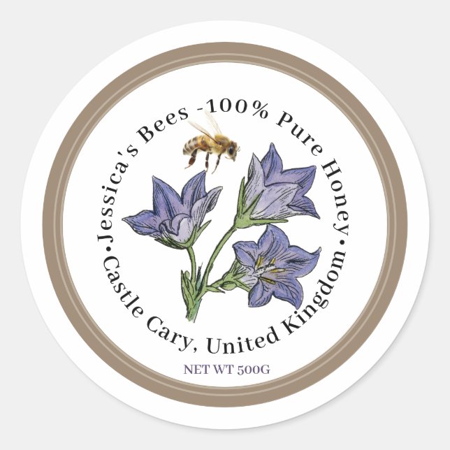 Honey Label with Bellflower and Honeybee  (Front)