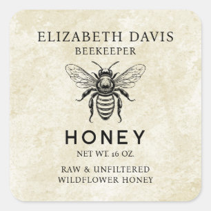 Honey label with custom colour bee vintage style