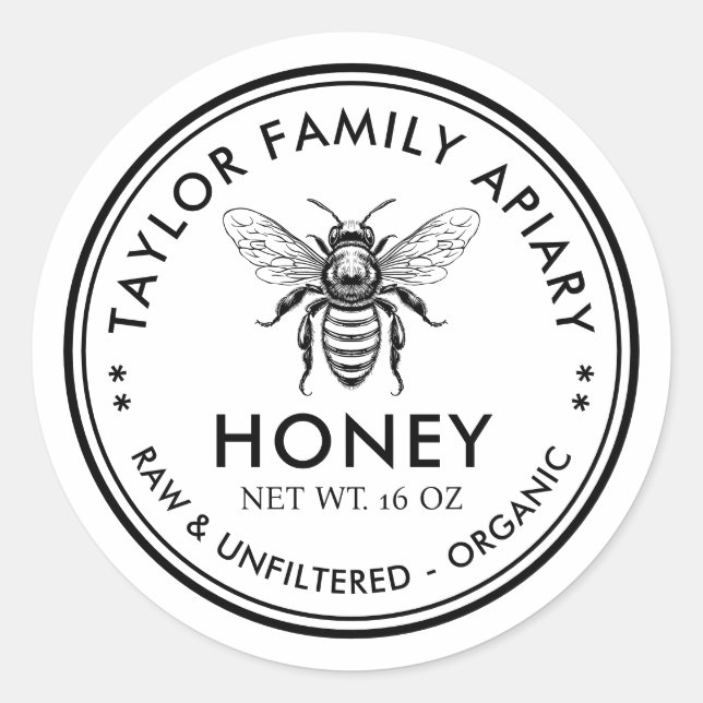 Honey label with custom colour honey bee (Front)