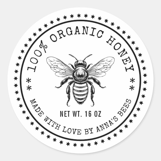 Honey label with custom colour honey bee (Front)