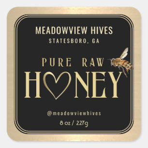 Honey Label with heart and bee black gold