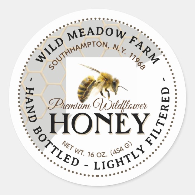 Honey Label with Honeycomb and Bee (Front)