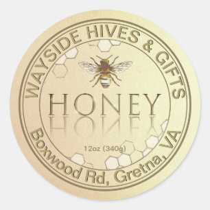 Honey Label with Honeycomb and Bee Metallic Gold 