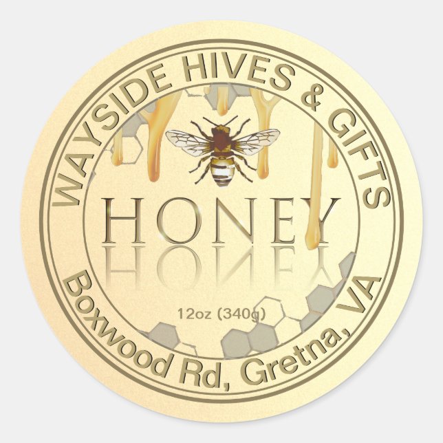Honey Label with Honeycomb Bee Metallic Gold Drips (Front)