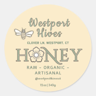 Honey label with stylized flower & cute bee design