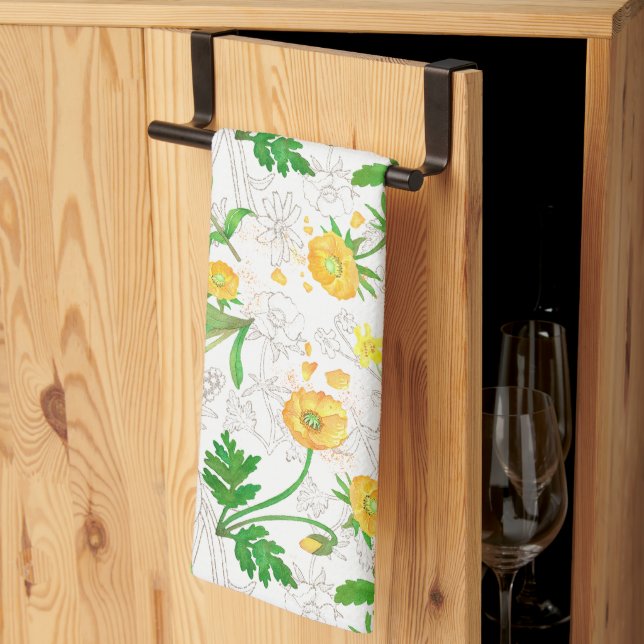 Honey Lemon Flowers Snow White Kitchen Towels (Thirds Fold)