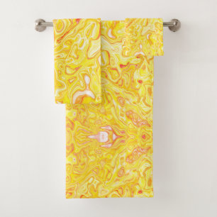 Honey Lemon Yellow Marble Texture Abstract Liquid Bath Towel Set