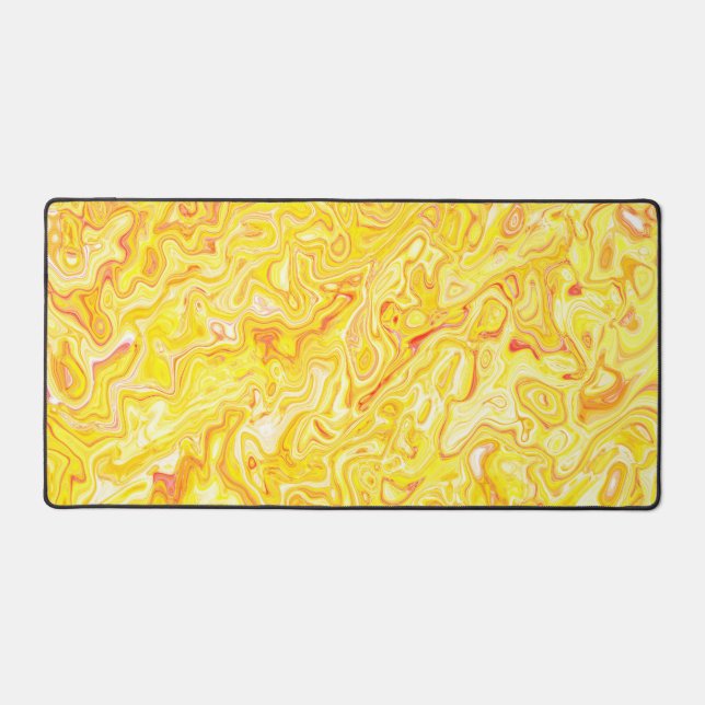 Honey Lemon Yellow Marble Texture Abstract Liquid Desk Mat (Front)