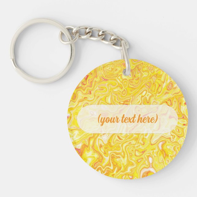 Honey Lemon Yellow Marble Texture Abstract Liquid Key Ring (Front)