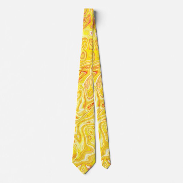 Honey Lemon Yellow Marble Texture Abstract Liquid Tie (Front)