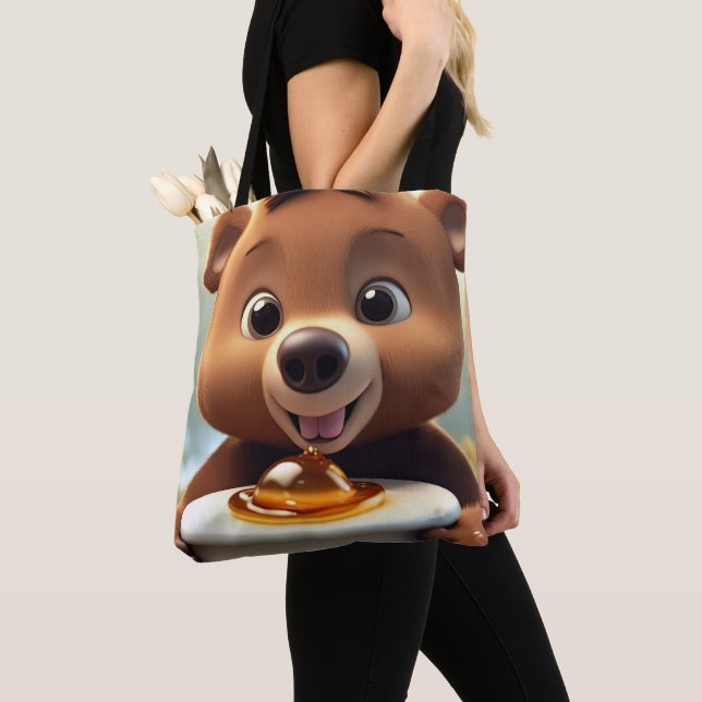 Honey-loving bear tote bag (Close Up)