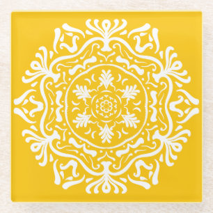 Honey Mandala Glass Coaster