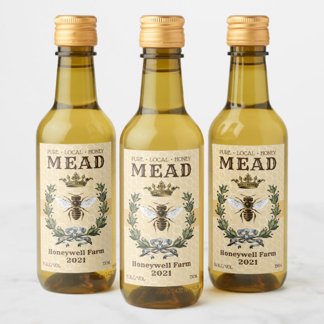 Honey Mead Bee and Crown Wine Label (Bottles)