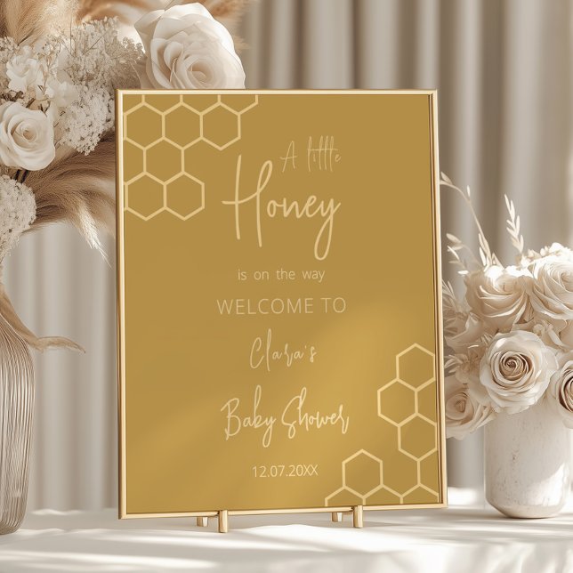 Honey Minimal Golden Beige Baby Shower Welcome Poster (Creator Uploaded)